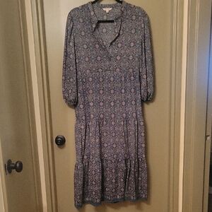 Max Studio Navy Floral Long Sleeve Dress